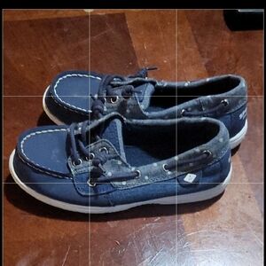 Sperry Navy Canvas & Polka Dot Trim Boat Shoes